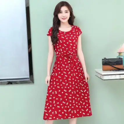 Новинка женское летнее платье среднего возраста размера плюс 6XL готическое платье с коротким рукавом с цветочным принтом DC957 - Цвет: Коричневый
