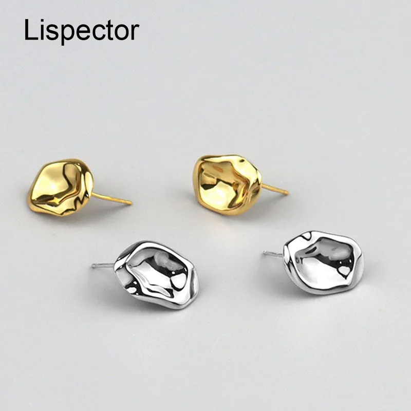 

Lispector 925 Sterling Sliver Korean Irregular Geometric Stud Earrings for Women Small Exquisite Concave Earring Casual Jewelry