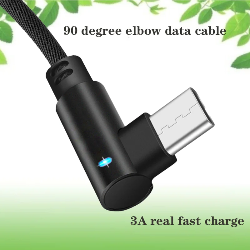 Мини USB кабель для передачи данных для huawei 3A кабель для быстрой зарядки светодиодный светильник 90 градусов локоть зарядное устройство нейлоновый плетеный кабель для передачи данных для мобильного телефона