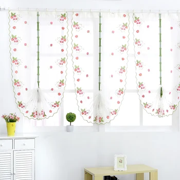 

Roman Strawberry Lavender Embroidery Window Curtains Transparent Tie Up Shade Window Curtain Pleated Screening Yarn Curtains D30