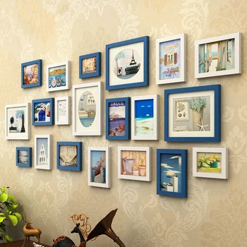 

20pcs Blue & White Wall Hanging Photo Frames Mediterranean Style Picture Frames Set Home Bar Decor 4 Colors Marcos Para Foto Q