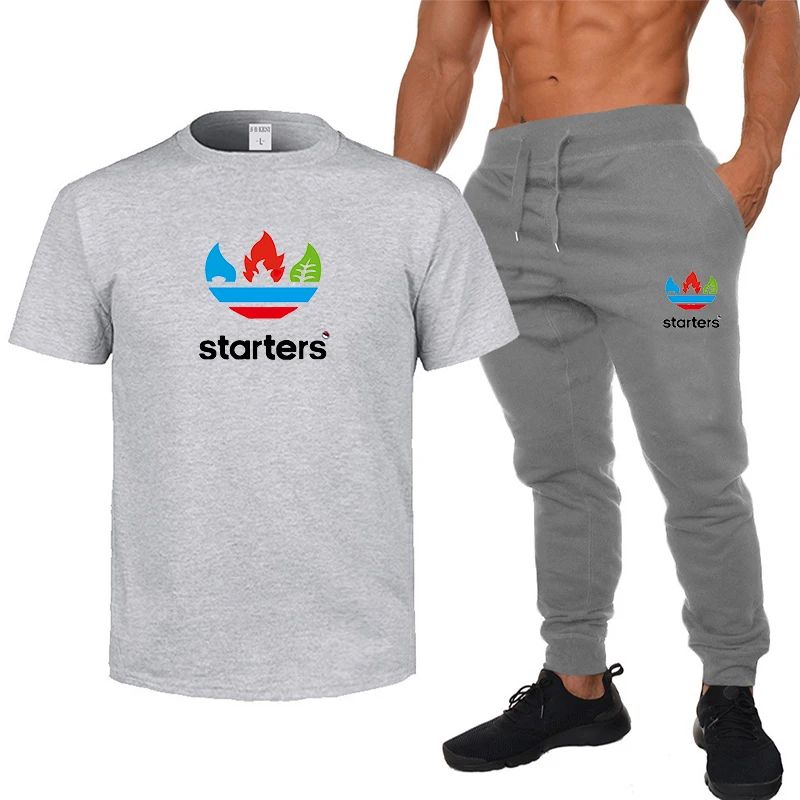 60% OFF Olevo Cotton Mens Tracksuit Short Sleeve Tops Sweatsuits Small Feet Long Sport Pants 2 Piece Set Mens Clothing Cool Printed Suit