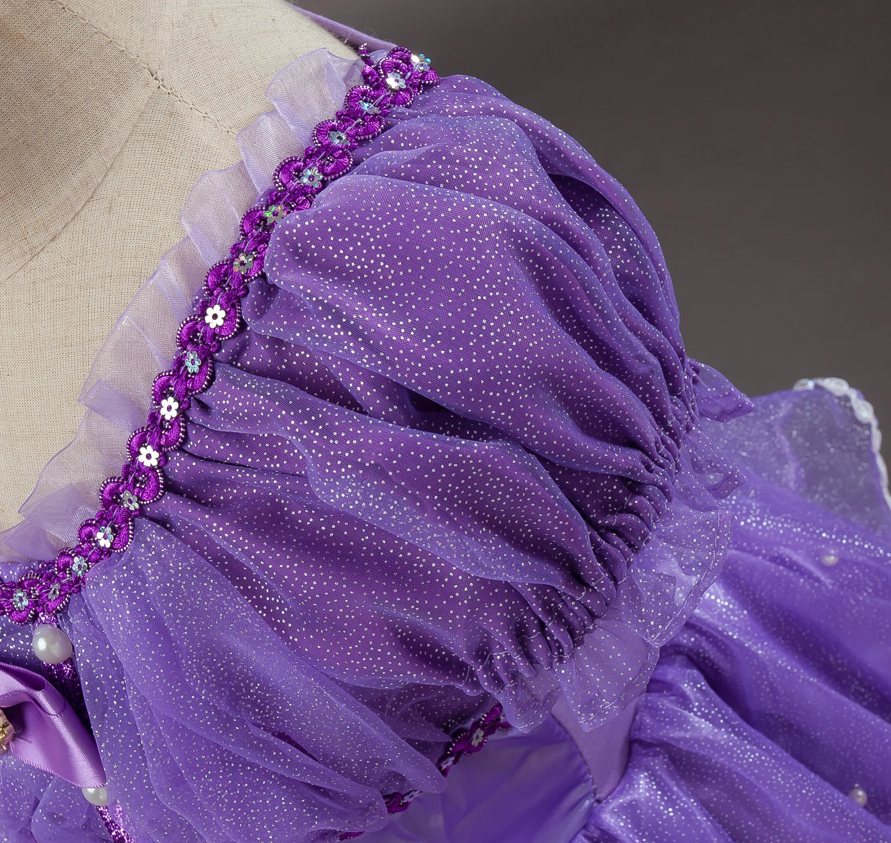 Платье на Хэллоуин; Одежда для девочек; хлопковое платье принцессы Софии с короткими рукавами; платье с блестками; платье для костюмированной вечеринки; фиолетовый костюм