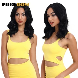FREEDOM Synthetic Wigs For Black Women 18 Inch Wavy Heat Resistant Mix Brown Natural Hairline Lace Wigs