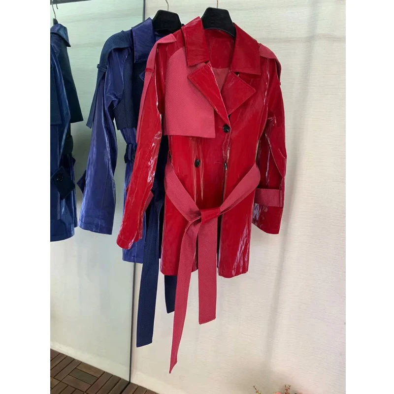 

8.27 High Quality fashion women 2019 new Autumn Turn-down collar Double Breasted slim long sleeve with belt Trench