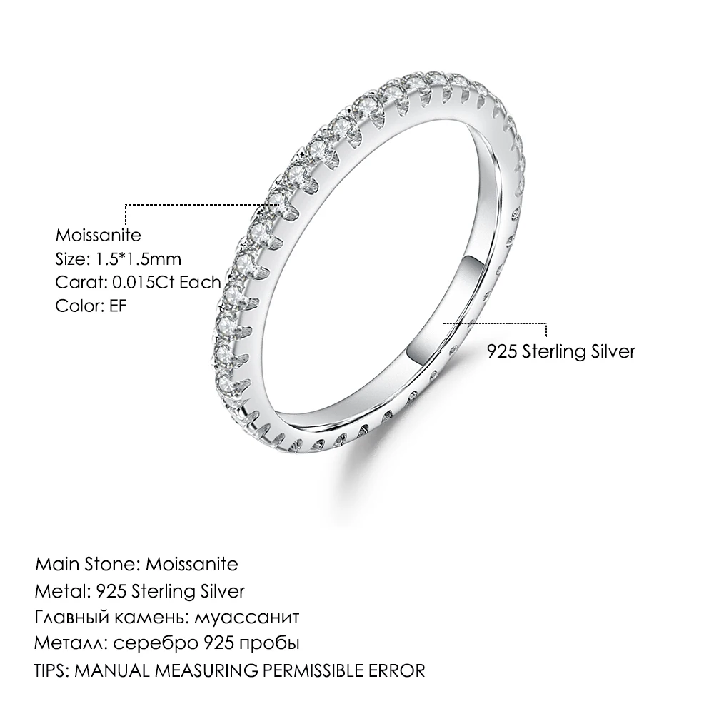 GEM'S BALLET 1,5 мм 925 пробы Серебряное обручальное кольцо Вечность 0.61Ct EF цвет Муассанит укладки кольцо для женщин хорошее ювелирное изделие