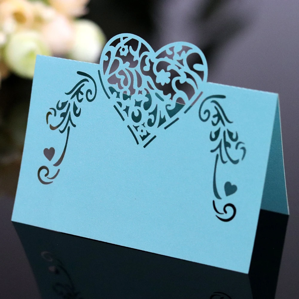 Новинка, 50 шт, лазерная резка, в форме сердца, карты для места, свадебные именные карточки для свадебной вечеринки, украшения стола, свадебные украшения