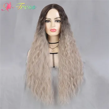 

X-TRESS Blonde Colored Long Body Wave Wigs For Black Women Machine Made Synthetic 28inch Wigs Heat Resisant Cosplay Wigs