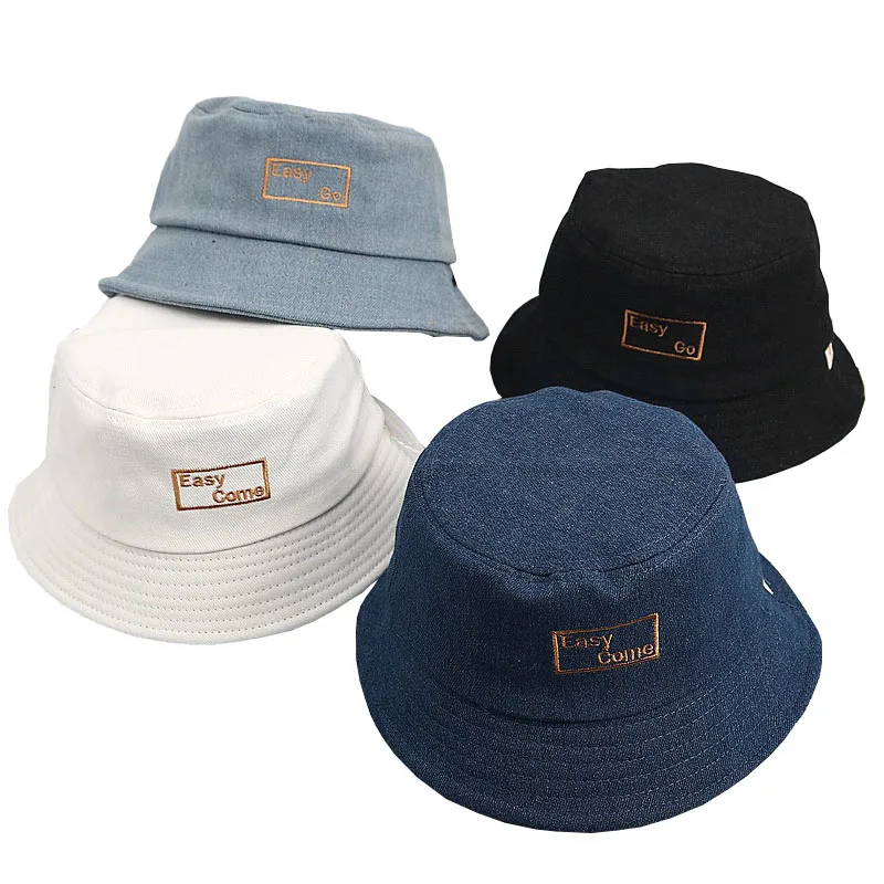 

New Letter Embroidery Jean Bucket Hat Fisherman Hat Sunshade Denim Basin Hat Outdoor Summer Travel hat Sun Cap Hats for Children