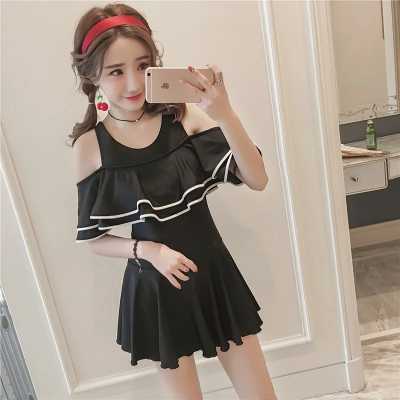 

Swimwear Foreign Trade Korean-style Hot Springs Bathing Suit Women's Belly Covering Slimming One-piece Swimming Suit Solid Color