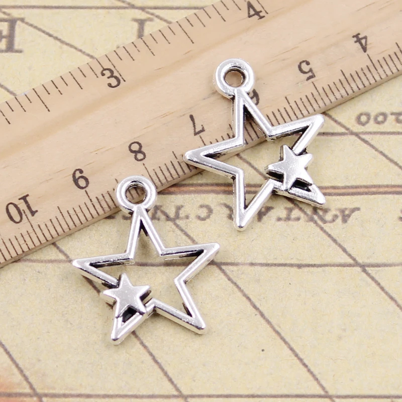 

20pcs Charms Hollow Double Star 27x21mm Tibetan Bronze Silver Color Pendants Antique Jewelry Making DIY Handmade Craft