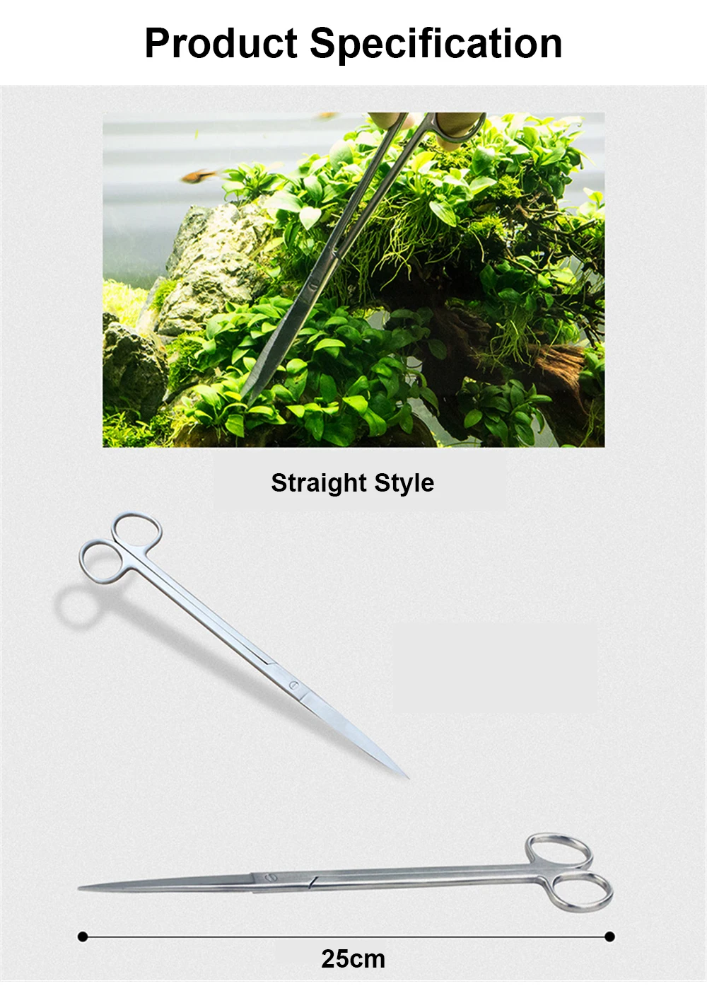 Stainless Steel Scissors 9.8' Aquarium Straight Curved Wave Scissor Aquatic Fish Tank Saltwater Freshwater Planted Cleaning Tool