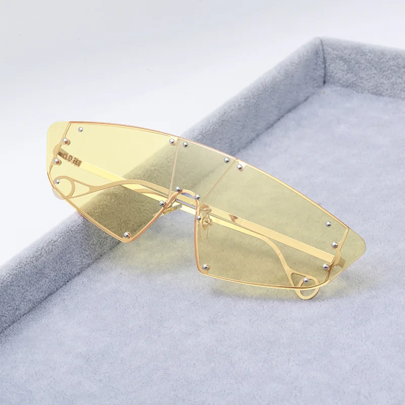 GIFANSEE women oversized cat eye sunglasses flat top men glasses vintage brand design retro luxury uv400 transparency rimless - Цвет линз: yellow