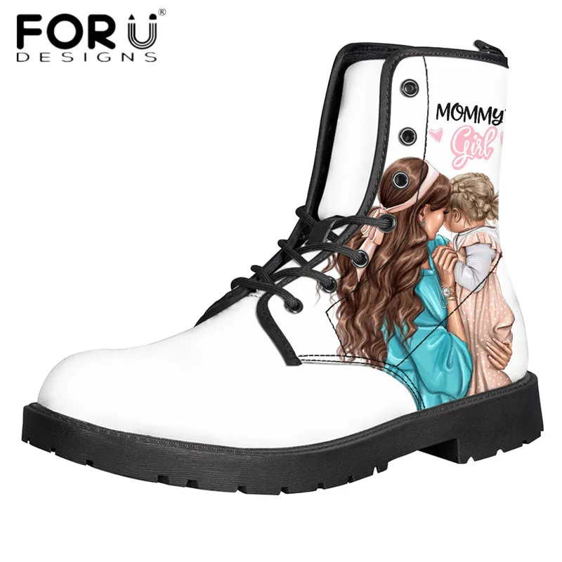 FORUDESIGNS/женские кожаные ботинки; удобные зимние ботинки с героями мультфильмов для мамы и дочки; стильные женские ботинки в байкерском стиле - Цвет: HMC1432Z57