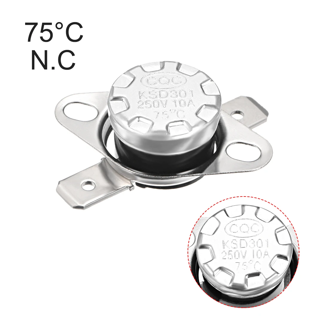 Переключатель контроля температуры uxcell, термостат, KSD301 75 °C, 10А, нормально закрытый N.C 6,3 мм штифт 5 шт