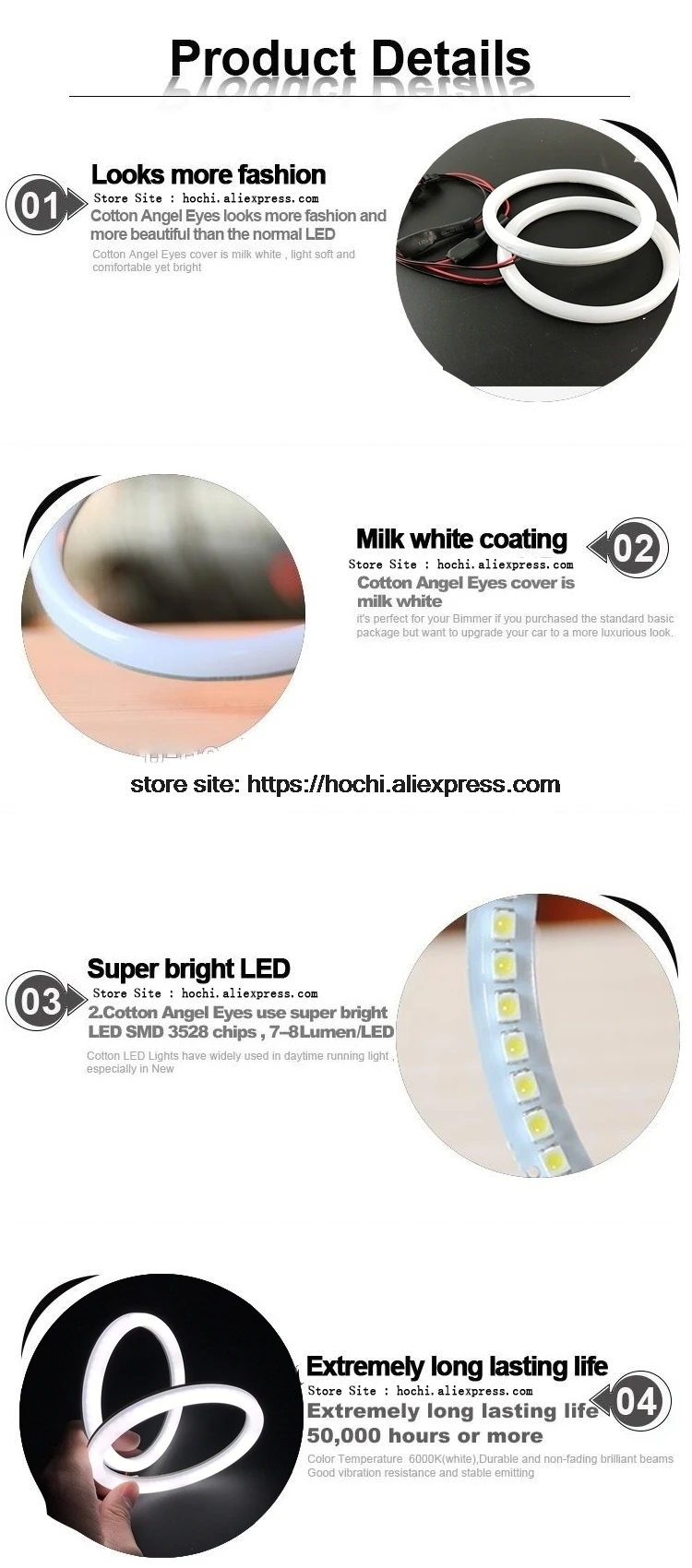 HochiTech Eexcellent молочно-белый Хлопковый чехол SMD angel eyes halo Кольцо комплект фары дневного света для Smart Fortwo W451 Mk2 2008