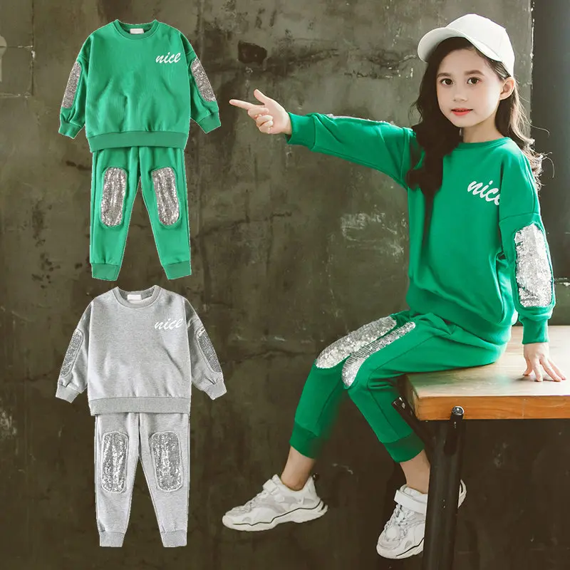 

Sports Set Clothing for Girls Two Piece Silver Sequin Set Sport Outdoors Costume Fashion Outfits Kids Toddler Casual Clothes