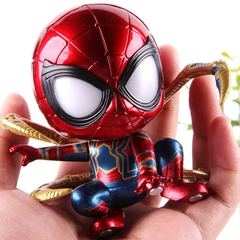 

Marvel Iron Spider Man Bobblehead Car Decoration Doll with Light Avengers Spiderman Action Figure Marvel PVC Collection Toy