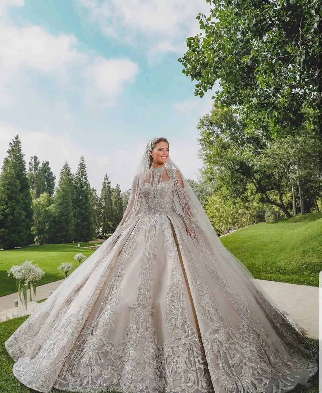 Vestidos De Novia великолепные Роскошные свадебные платья Дубай блестящие с высоким горлом иллюзионный Топ Свадебные платья для невесты - Цвет: White