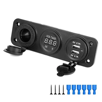 

3 In 1 Car Cigarette Lighter Digital Voltmeter Dual Usb Power Charger 12V Power Socket Dustproof Waterproof