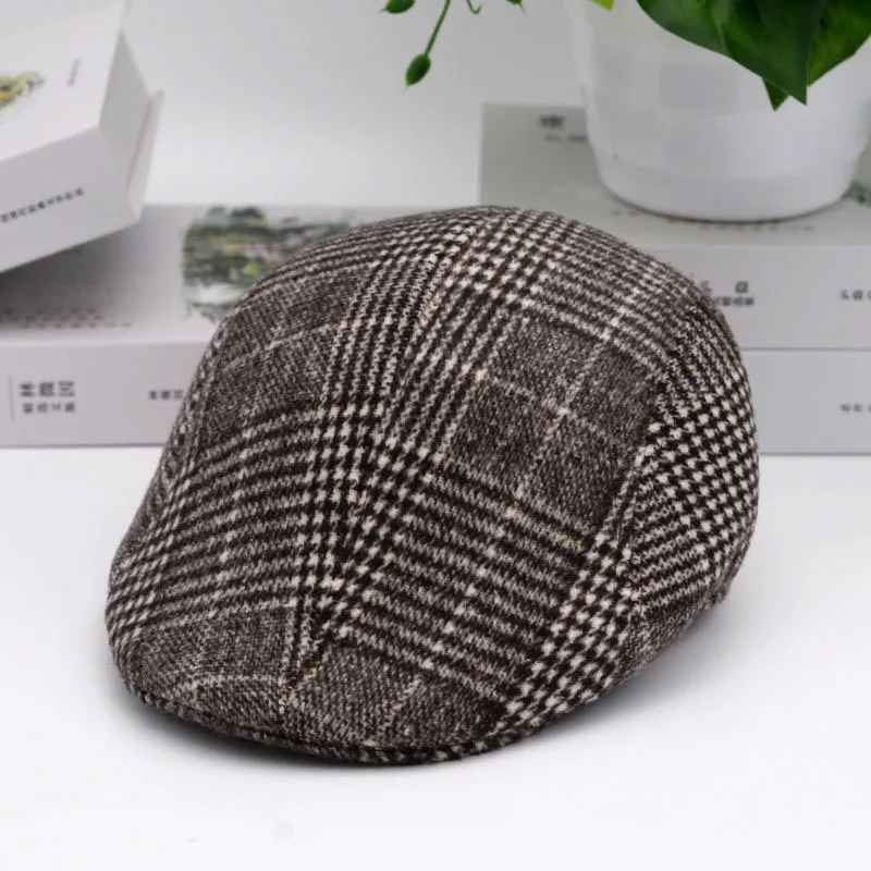 New Spring Autumn Men Cotton Peaked Cap Fashion Trend Simple Striped Beret British Retro Style Casual Keep Warm Painter Hat D11 beret cap for men