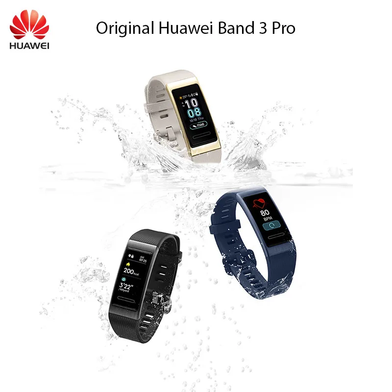 Смарт-браслет huawei Band 3 Pro со встроенным gps, ремешок 3, 0,95 дюймов, трекер для плавания, водонепроницаемый, Bluetooth, Fitnes