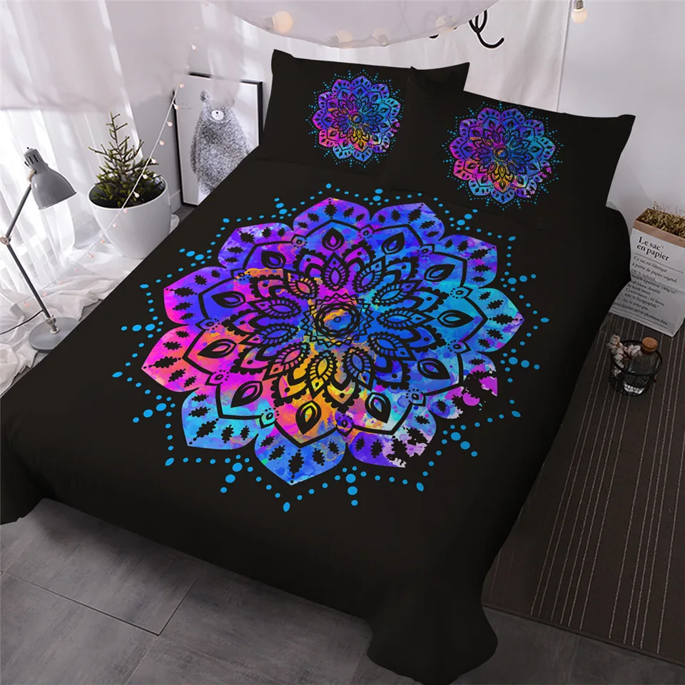 4 Blesslive цветок лотоса Tie Dye постельное белье 3 шт. богемный Мандала пододеяльник Желтый Фиолетовый Зеленый Tye Dye домашний текстиль - Цвет: 4