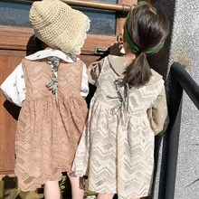 Кружевное платье в Корейском стиле для девочек, весенние модные платья для маленьких девочек, детская одежда для 1-7 лет