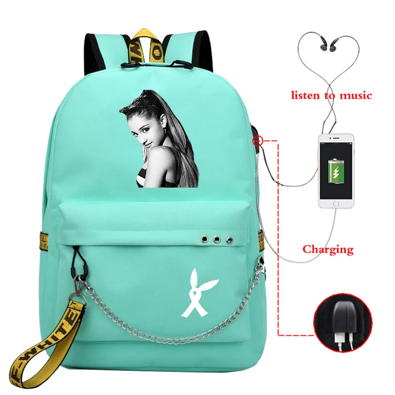 Ariana Grande Thank U, рюкзак через плечо для девочек, Usb кабель, женская школьная сумка, рюкзак для путешествий, Подростковый рюкзак, повседневный рюкзак, Mochila - Цвет: 810-ff-11-19-13
