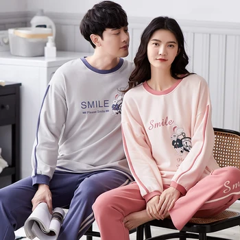 

Couple Loungewear Pijama Autumn Winter New Fashion Couples Pajamas Men and Women Matching 100%Cotton Sleepwear Pajama Set Couple