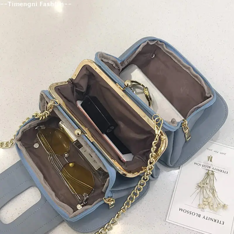 2021 матовая маленькая квадратная сумка модная трехслойная через плечо Женская