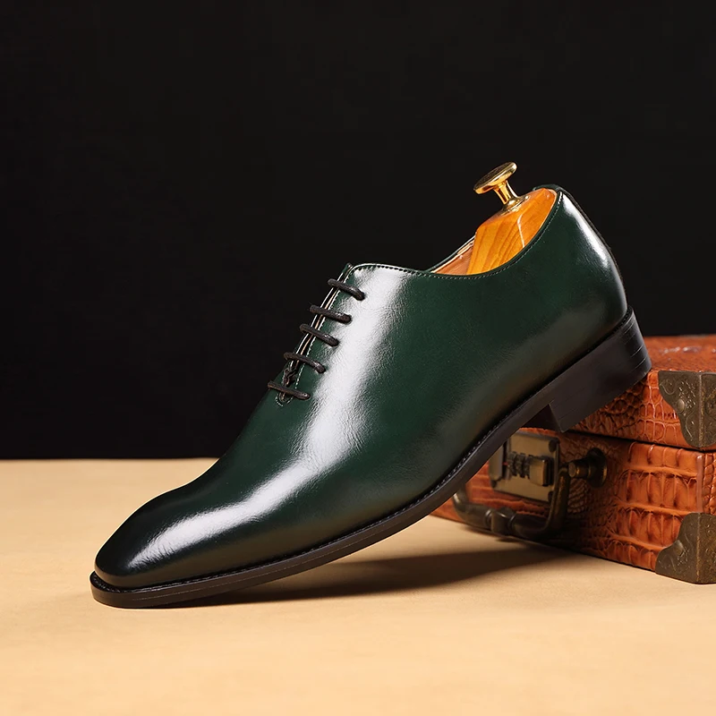 Г., мужские кожаные туфли оксфорды в британском стиле, однотонная деловая обувь элегантная обувь для вечеринок Повседневная дышащая обувь с острым носком - Цвет: green