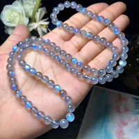 Labradorite naturelle lumière bleue 3 tours Bracelet 6mm femmes hommes clair perles rondes collier pierre de lune grise pierre AAAAA 3