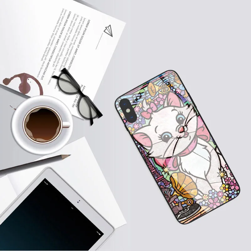 Чехол из закаленного стекла для телефона с рисунком Стич дисни принцесса для iPhone 7 7Plus 6S 8 Plus 11 11PRO XS MAX XR черный чехол - Цвет: TPU-Glass