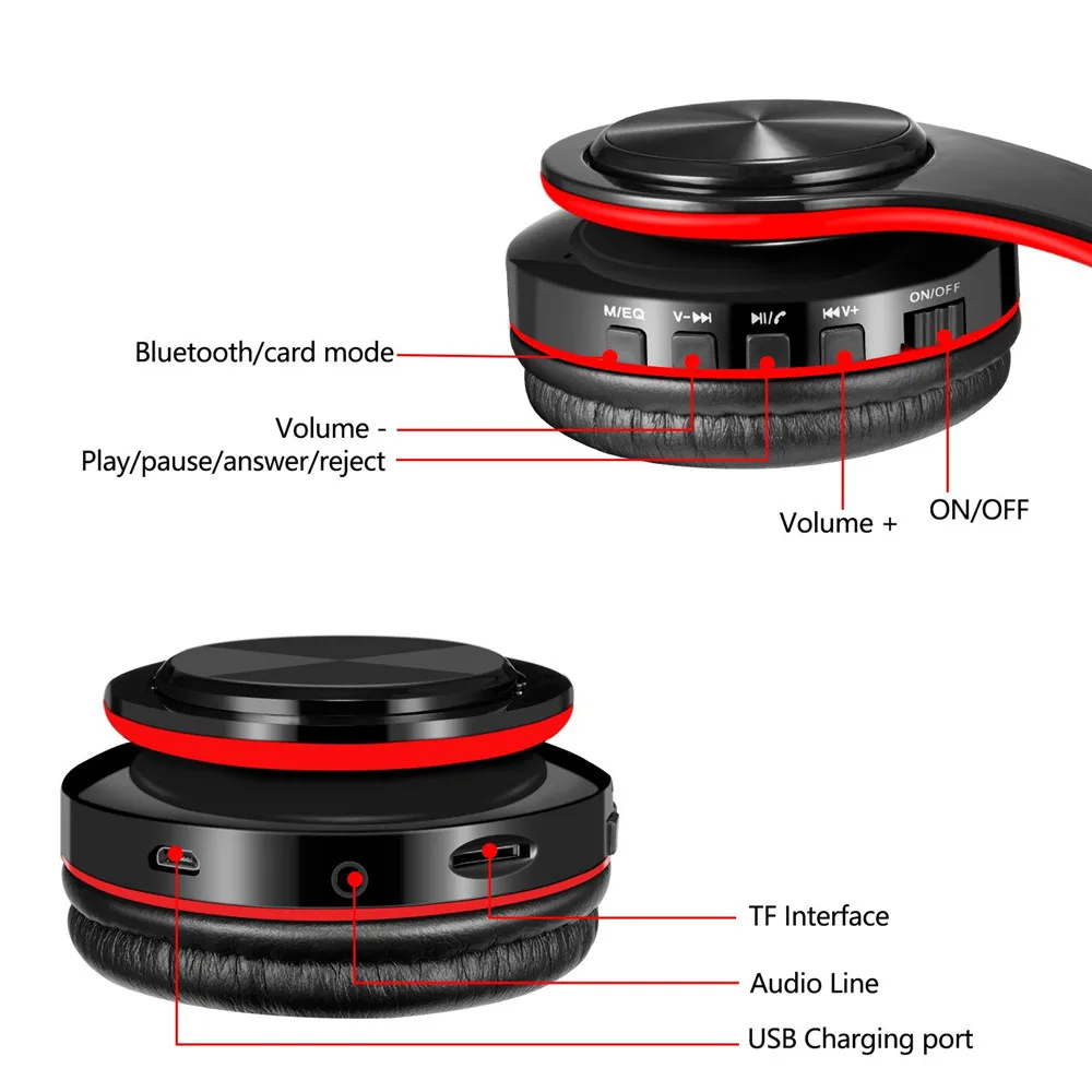 Складные Bluetooth наушники беспроводные HiFi стерео, перезаряжаемое светящийся светодиодный Спортивная гарнитура игровые Вкладные наушники головные уборы с микрофоном