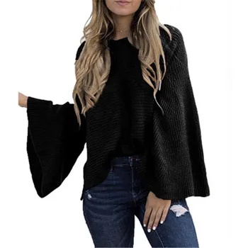 

Cutout Sweater Spring Winter Flared Sleeves Cold Shoulder Sweaters Loose Pullover Bat Shirt Jumper Sexy Casual Outwear Clothing