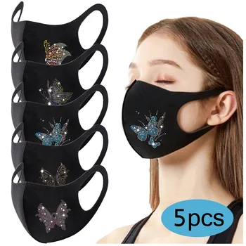 

5PCS Rhinestone Mask Butterfly Crytal Decoration Facemask Reusable Mask Protective Mask Washable Mouth Mask Masque Adulte Masks