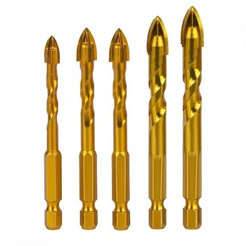 

5Pcs Hex Shank Drill Bit Carbide Tile Glass Cross Spear Head Drilling Cutter Tools 6/8/8/10/12mm