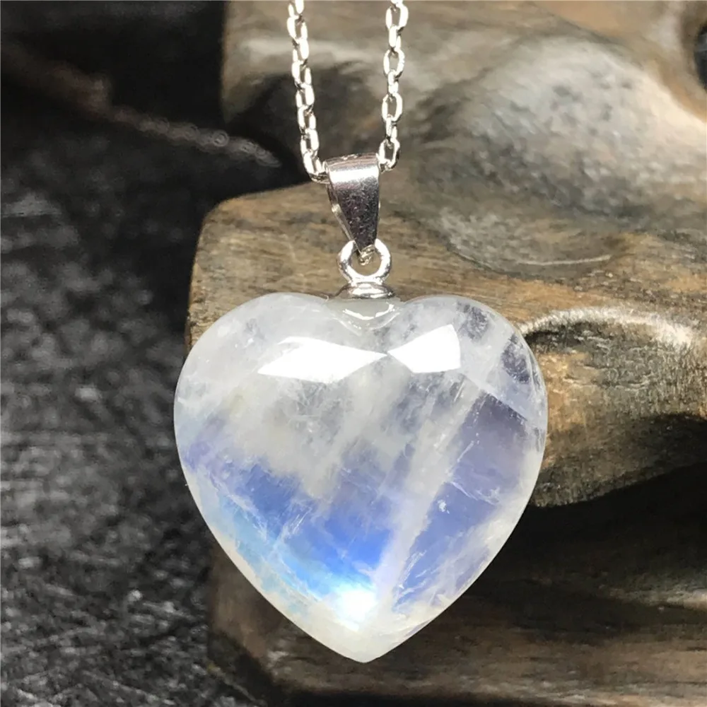 Кулон в виде сердца из натурального лунного камня, ожерелье для женщин и девушек, S925 Серебряная цепочка 17x7 мм, бисер, синий светильник, роскошное ожерелье с кристаллами AAAAA
