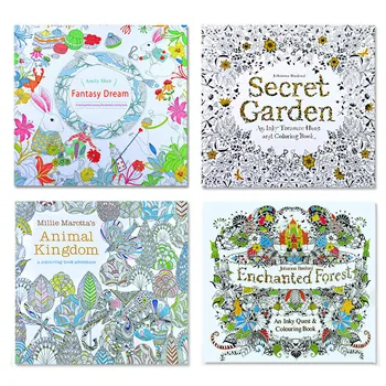 

4pcs 24 Pages Children Adult Relieve Stress Kill Time Painting Drawing Coloring Books Animal Kingdom English Version Color Books