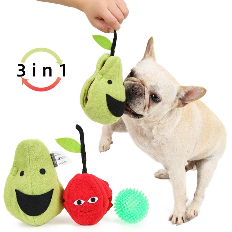 

Dog Toy - Soft Plush Squeaker Toy 3-in-1 Pear Set Cherry Ball Dog Puzzle Missing Sound Dogs Toys Pear pets supplies