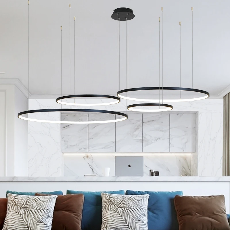 ZISIZ Modern Led Chandelier Circle Lights for Interior Design Engineering Lighting Line Hang LED Ring Chandelier Lamp afbeelding