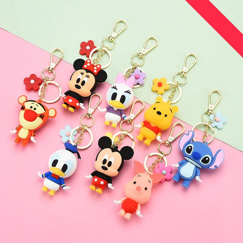 Llaveros de goma de Mickey de Disney para bebé, niño y niña, bonitos dibujos animados, llavero para mujer, bolsa bonita, accesorios para coche Kawaii, 2021