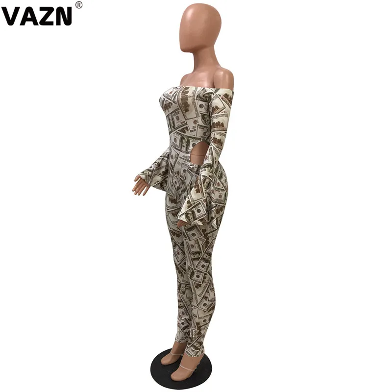 VAZN, новинка, открытые, сексуальные, для ночного клуба, модные, одноцветные, с вырезом лодочкой, полный рукав, для женщин, с высокой талией, обтягивающие, длинные, узкие комбинезоны