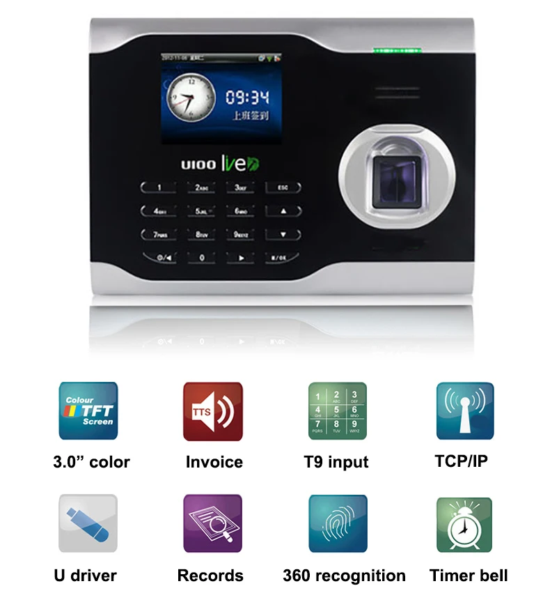 ZK U100 Biometric Attendance System USB Fingerprint Reader Time Clock Employee Control Machine Electronic Device