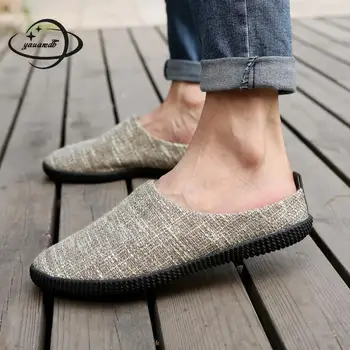 

mens slippers male spring autumn slippers flat heel flat outside solid color breathable soft man shoes Y28