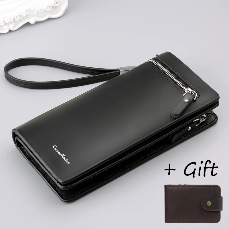 black handle gift Новинка, двойной мужской кошелек, известный бренд, мужской кожаный Длинный кошелек, клатч, мужской кошелек для денег, ID держатель для карт, Carteira Masculina - Цвет: black handle gift