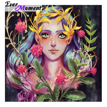 

Ever Moment Diamond Mosaic Mural Painting Beautiful Girl With Leaves Flowers DIY Mosaic Diamond Embroidery 5D New Arrivals 5L265