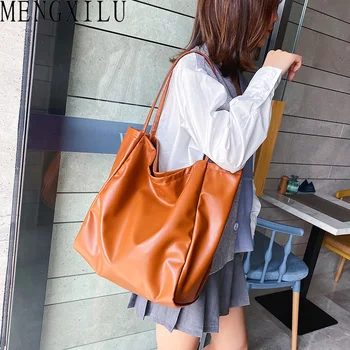 

MENGXILU New Large Capacity Women Shoulder Bag Solid Leather Big Tote Ladies Hand Bags Girls Shopping Handbags Sac A Main Femme