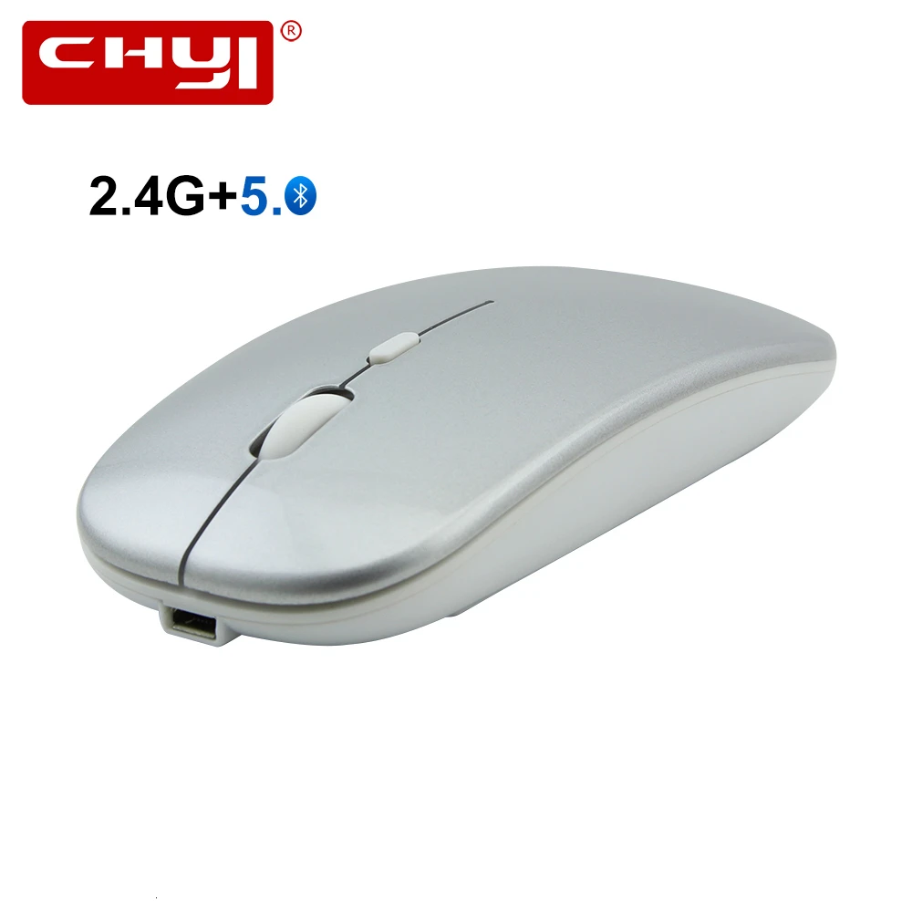 CHYI 2,4G Беспроводная+ Bluetooth 5,0 Двухрежимная перезаряжаемая ультра тонкая Бесшумная Mause оптическая компьютерная мышь для Macbook